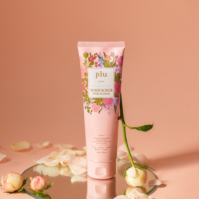 Plu Pink Floral Body Scrub 200g – Gentle Exfoliation & Deep Hydration