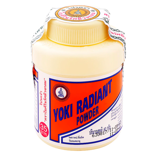 Yoki Powder Radiant Anti-Bacterial Deodorant - Acne & Skin Care - Reduce Rashes & Shoe Odor - Cooling 60g (Pack of 3) - Made in Thailand