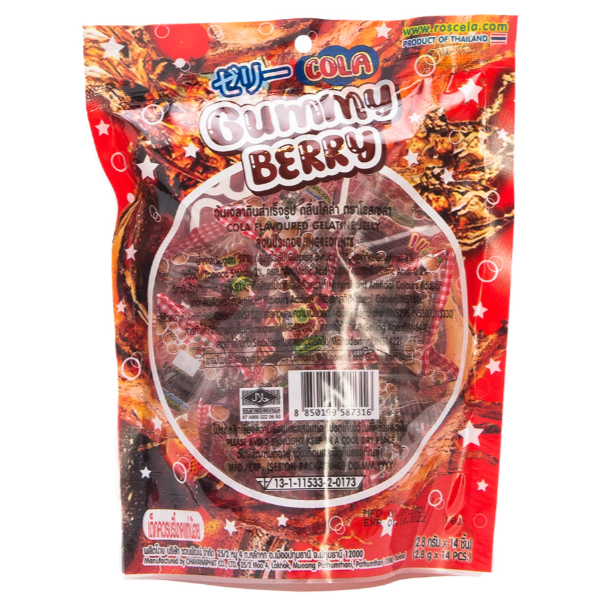 Roscela Gummy Berry Cola - 39g Pack of 3 | Chewy Cola & Berry Snack