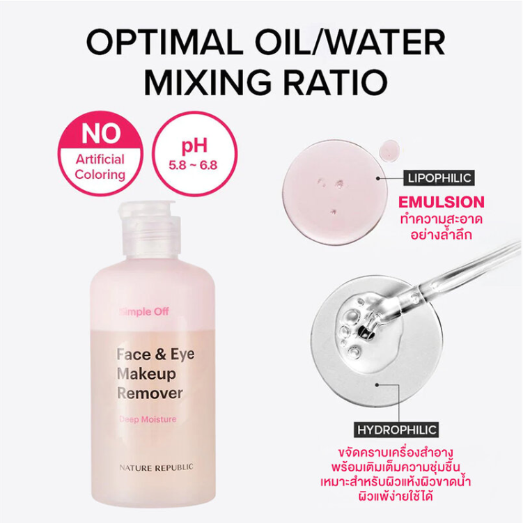 Nature Republic Simple Off Face & Eye Makeup Remover Set - 240ml + 15 Cotton Pads