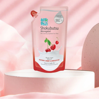 Shokubutsu Monogatari Whitening Cherry & Hokkaido Milk Shower Cream Refill 500ml
