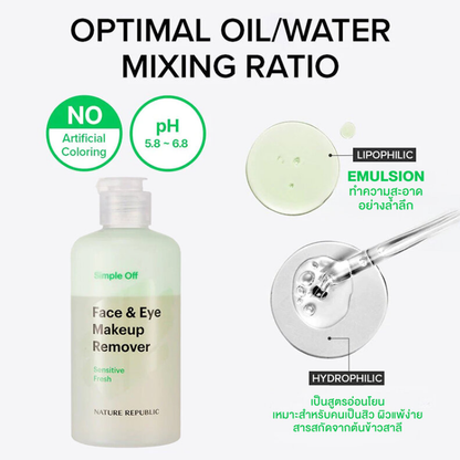 Nature Republic Sensitive Face & Eye Makeup Remover Set 240ml + 15 Cotton Pads