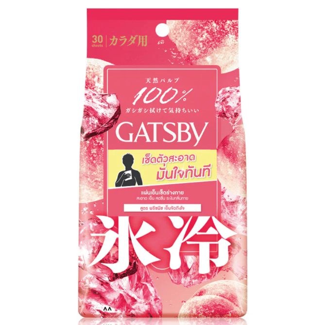 Gatsby Ice-Type Body Wipes Freeze Peach – 30 Sheets (Pack of 3)