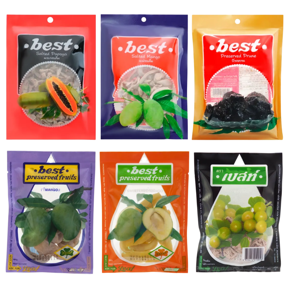 Assorted Fruit Snacks Pack - Salted Papaya, Salted Mango, Sweet Plum, Mango Glass, Sweet Mango & Salted Jujube (6 Pack)