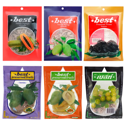 Assorted Fruit Snacks Pack - Salted Papaya, Salted Mango, Sweet Plum, Mango Glass, Sweet Mango & Salted Jujube (6 Pack)