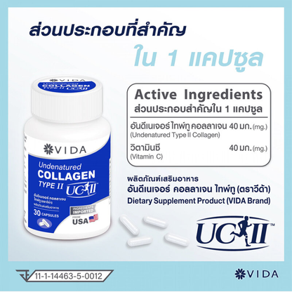Vida Undenatured Collagen Type II UC-IITM - 30 Capsules for Joint Support