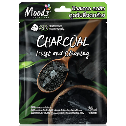 Moods Skin Care - Charcoal Moist And Cleaning 3D Facial Mask 38ml. (Pack of 3)