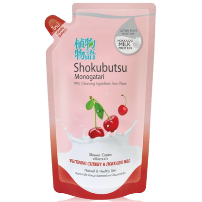 Shokubutsu Monogatari Whitening Cherry & Hokkaido Milk Shower Cream Refill 500ml