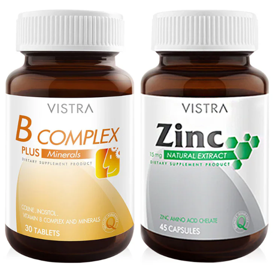 Vistra - Bundle - B-Complex Plus Minerals (30 Tablets) + Zinc 15mg. (45 Tablets)