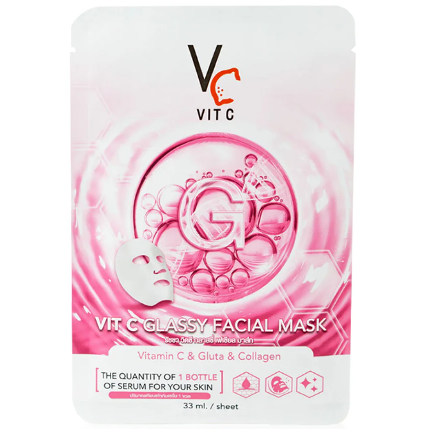VIT C Glassy Facial Mask 33ml – Pack of 3 for Brightening & Radiance
