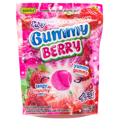 Roscela Strawberry Gummy Berry - 39g (Pack of 3) - Juicy & Chewy Fruit Candy