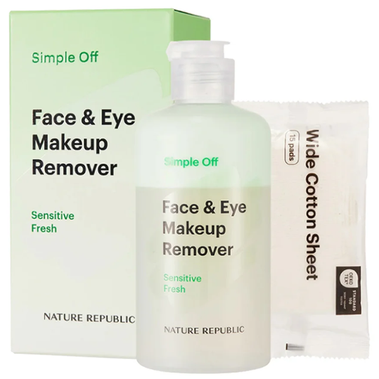 Nature Republic Sensitive Face & Eye Makeup Remover Set 240ml + 15 Cotton Pads