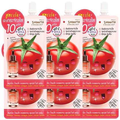 Smooto Tomato Collagen Super White Serum 8g – Pack of 6 for Radiant, Fairer Skin