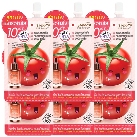 Smooto Tomato Collagen Super White Serum 8g – Pack of 6 for Radiant, Fairer Skin