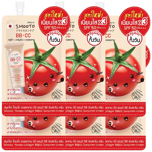 Smooto Tomato Collagen BB & CC Sunscreen Cream 8g - Pack of 6