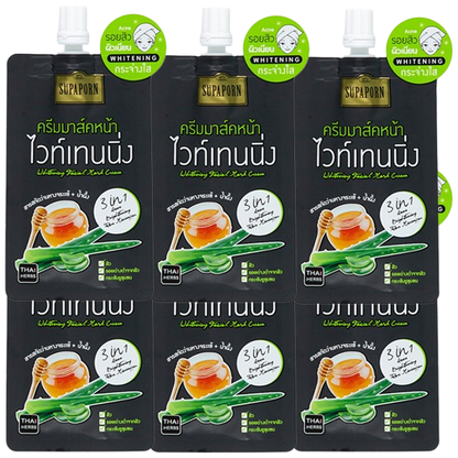 Supaporn Aloe Vera Facial Mask Cream 12g - Pack of 6 for Clear, Hydrated Skin
