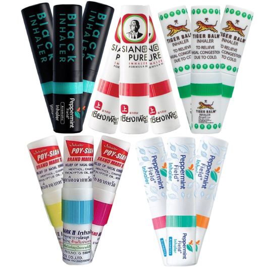 Thai Herbal Inhaler Set - 5 Types, 3 Pieces Each for Respiratory Relief