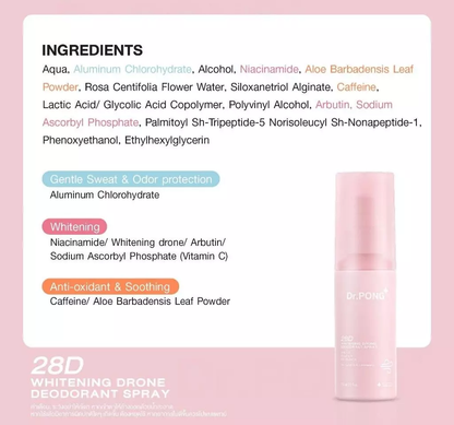 Dr. PONG 28D Whitening Drone Deodorant Spray - 100ml for Freshness and Whitening