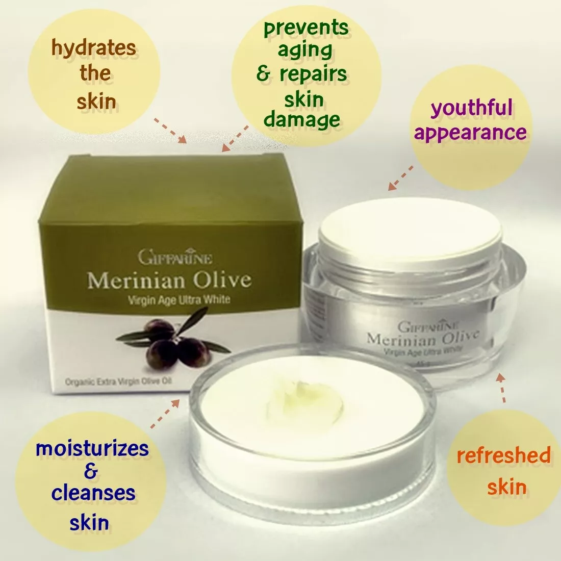 Giffarine Merinian Olive Virgin Age Ultra White 45g - Anti-Aging & Skin Brightening Cream