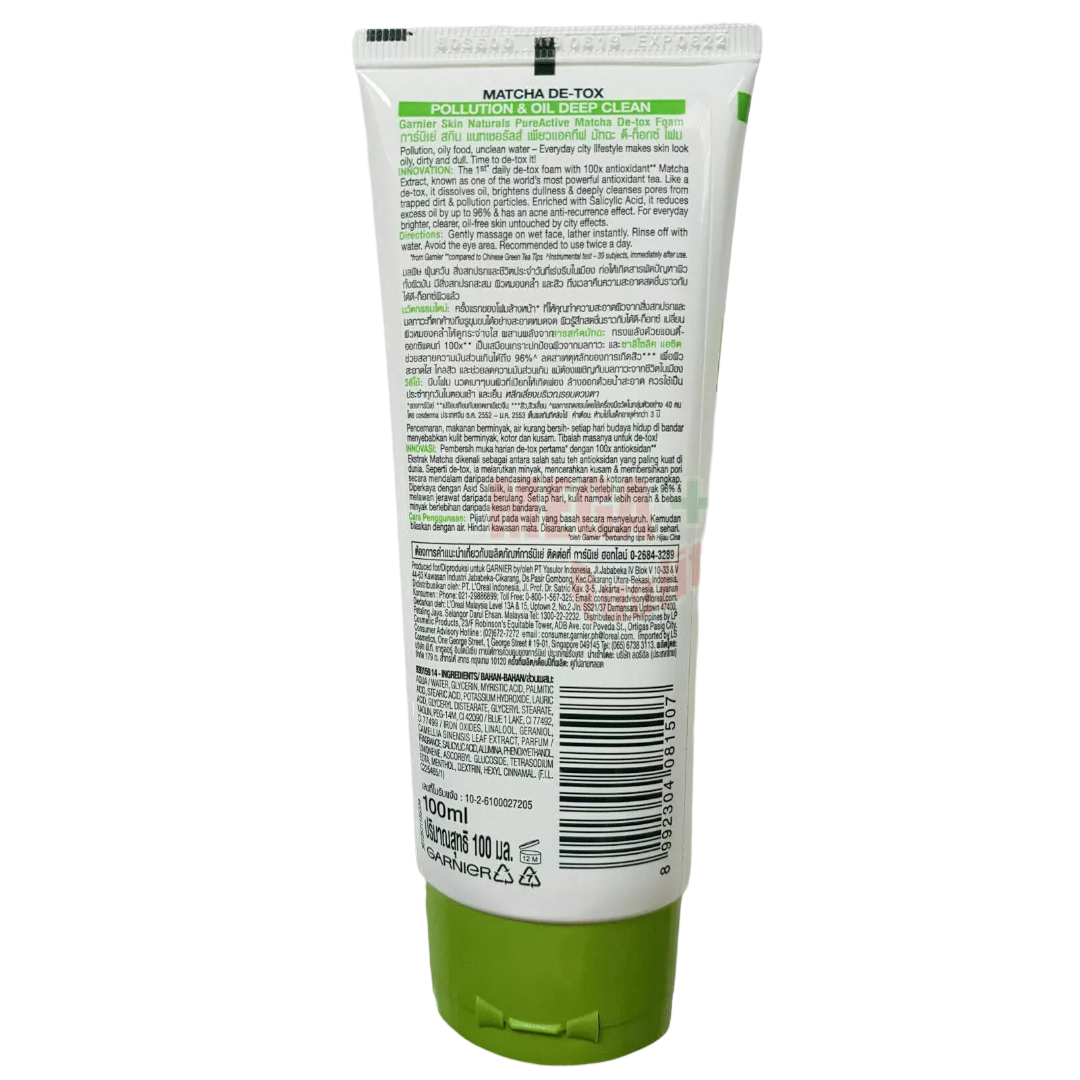 Garnier Pure Active Matcha Deep Clean Foam – Oil & Dirt Control 100ml