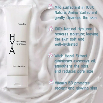 Giffarine Hiya Hydrating Whip Foam 100g - Gentle Moisturizing Facial Cleanser