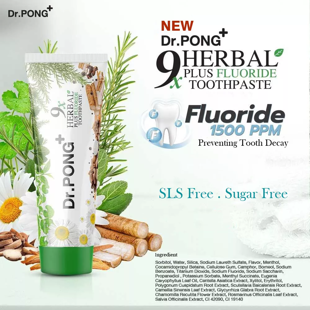 Dr. PONG 9X Herbal Plus Fluoride Toothpaste - 100g for Oral Care