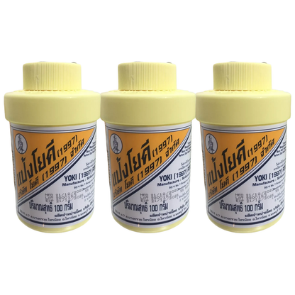 Yoki Powder Radiant Deodorant - Anti-Bacterial Skin Care for Acne, Rashes & Body Odor - Cooling 100g (Pack of 3) - Made in Thailand