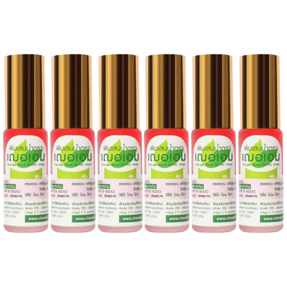 Cher-aim - Red Herbal Inhaler Nasal Borneol Oil Roller 5ml. (Pack of 6) - Yadom - Relieve Congestion Dizzy - Made in Thailand
