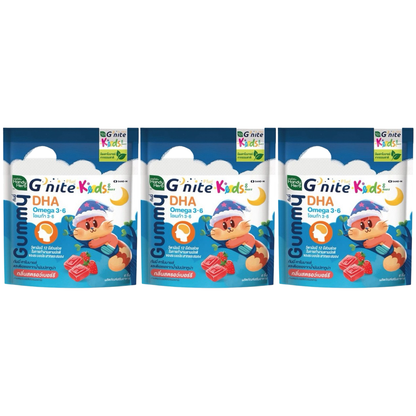 Handy Herb - Gnite Kids Gummy Jelly, DHA, Omega 3, Strawberry flavor (Pack of 3 sachets, 6 pcs. per sachet)